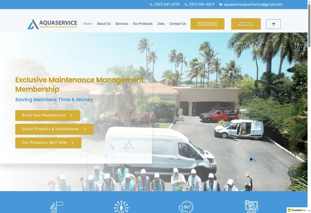 Vista de la página web de AquaService Puerto Rico
