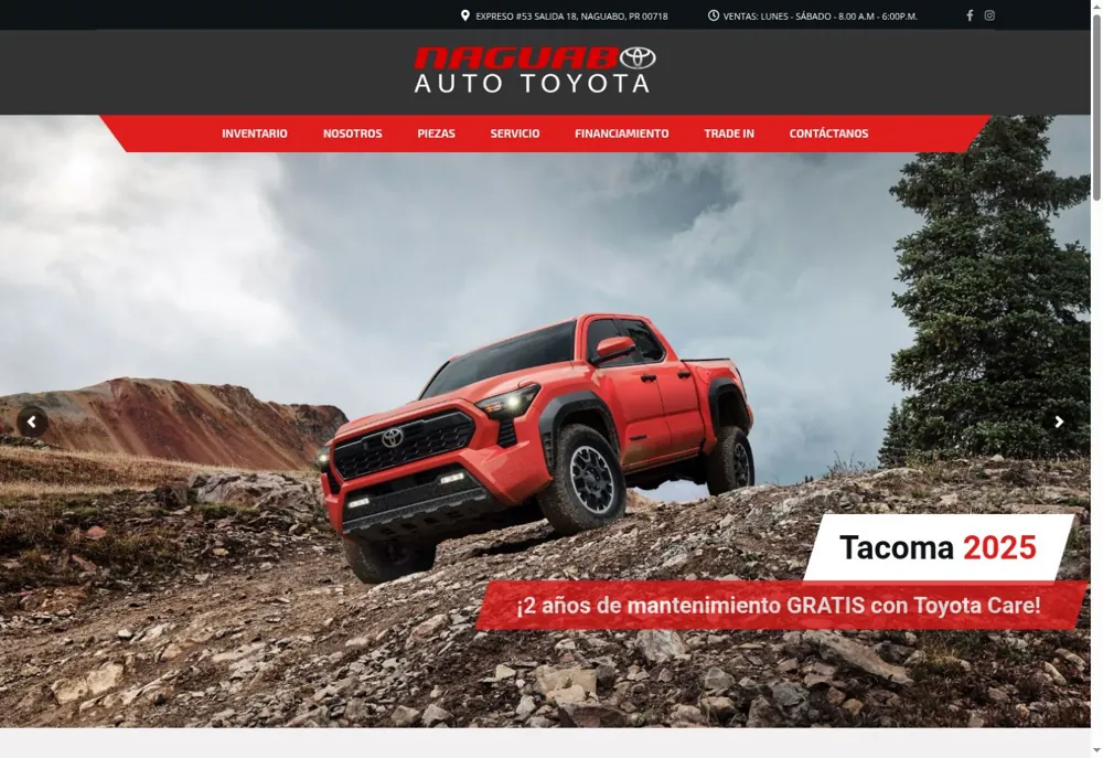 Vista de la página web de Naguabo Toyota