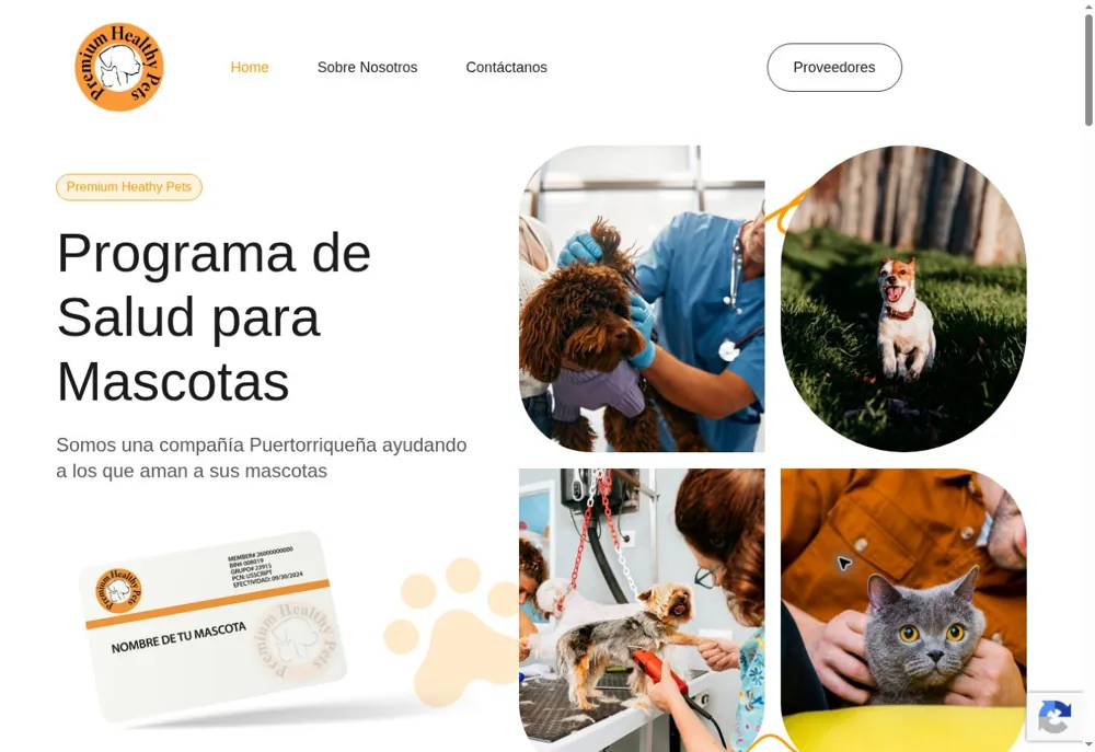 Vista de la página web de Premium Healthy Pets